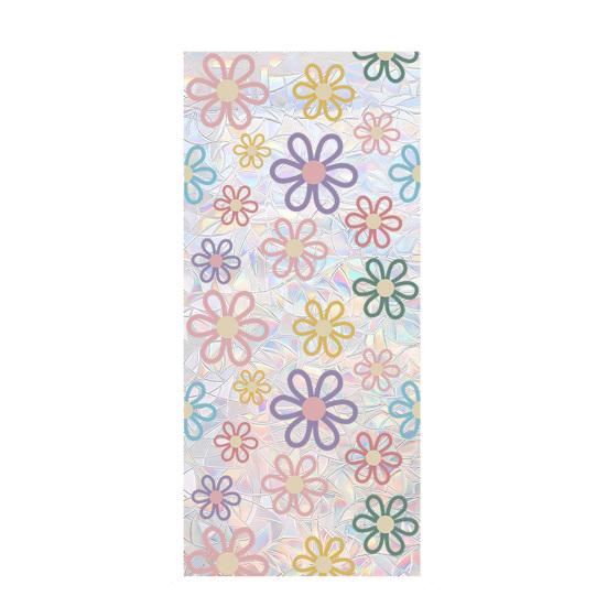 Window Privacy Film Stained Glass Floral Decorative Window Clings Colorful UV Blocking Static Glass Decals for Bedroom Living Room