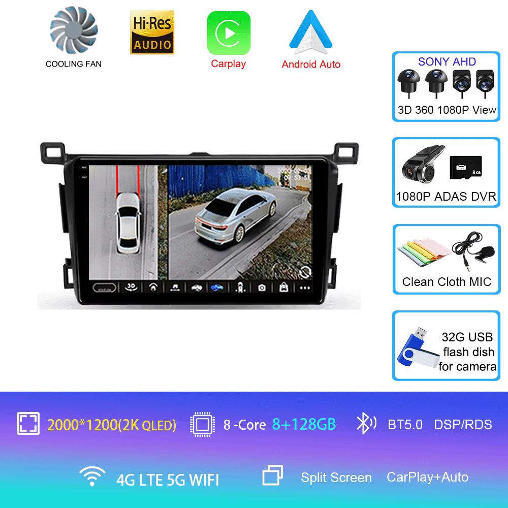 Android 14 For Toyota RAV4 Rav 4 2013 2014 2015 - 2019 Carplay Auto Car Radio GPS Navigation DSP 360 Camera 2 Din Video Stereo