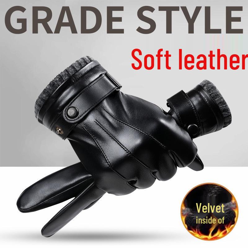 Men's Lambskin Touchscreen Motorcycle Driving Gloves - Winter Warm, Thick Velvet, Ribbed Cuff, Genuine Leather