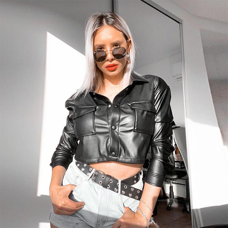 2024 Fall/Winter European & American Style Women's PU Leather Crop Jacket