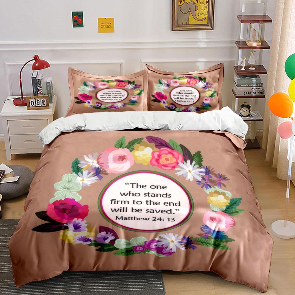 Floral Scripture-Inspired Decoration Set Kid'S And Adults' Bedroom Decor, Exquisite Three-Piece Bedding Set Gift