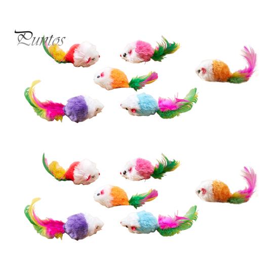 3/5/12Pcs Cat Mouse Toys Faux Fur Cat Mice Toy with Feather Tail Interactive Mini Furry Mouse with Rattle Sounds for Indoor Cat