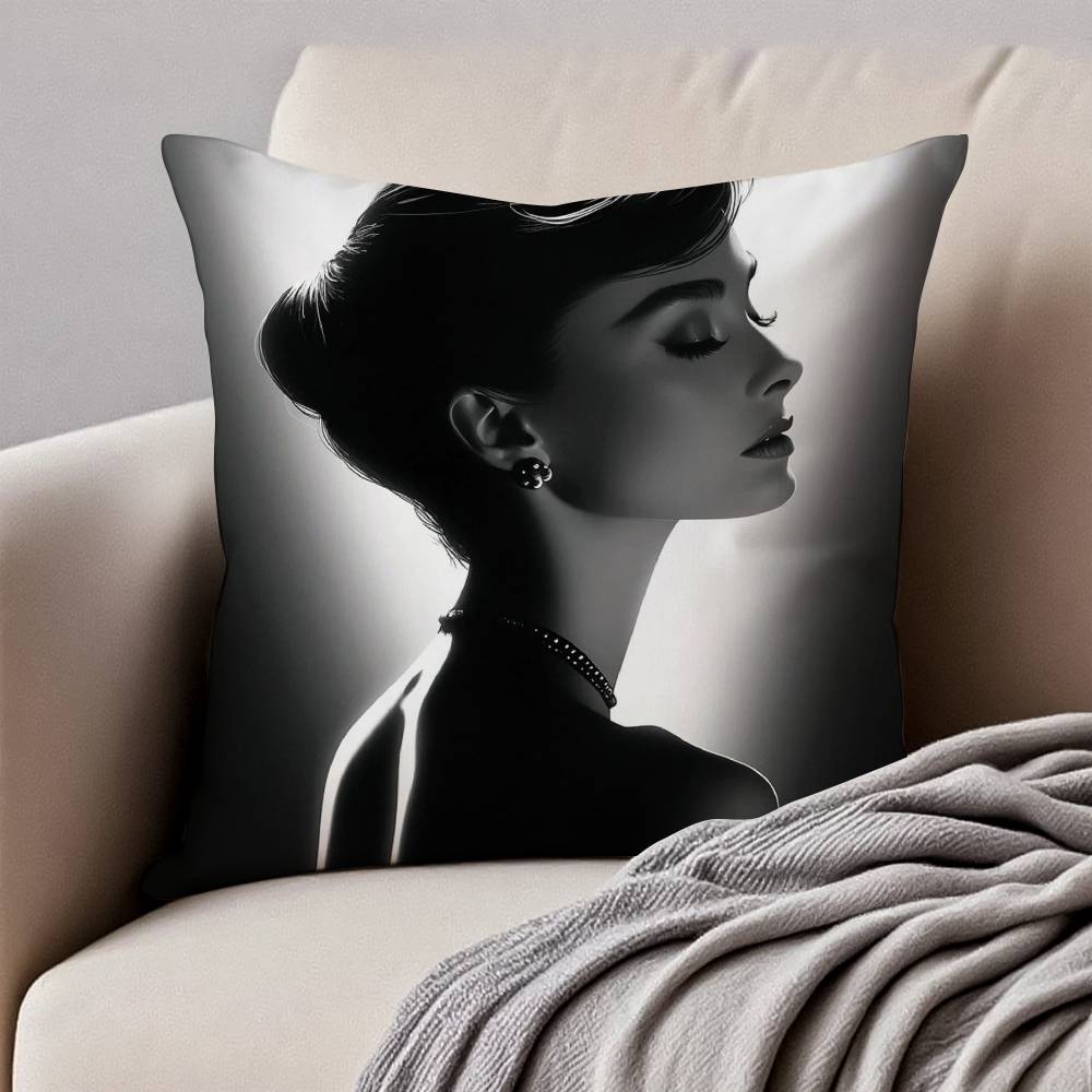 B=Beauty A-Audrey H-Hepburn Pillow Case Anti-dustmite Pillowcase Invisible Zipper Silky Short Plush Sofa Cushion Cover