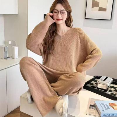 Loose Casual Style Knitted Suit Women's Autumn and Winter New Large Size V-neck Sweater Wide-leg Pants Two-piece Set