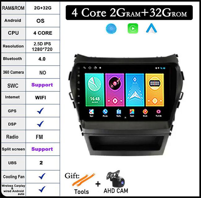 9 lnch For Hyundai Santa Fe 3 Grand lX45 2013-2016 Car Carplay Video Player GPS IPS Navigation Multimedia Stereo 4G LET