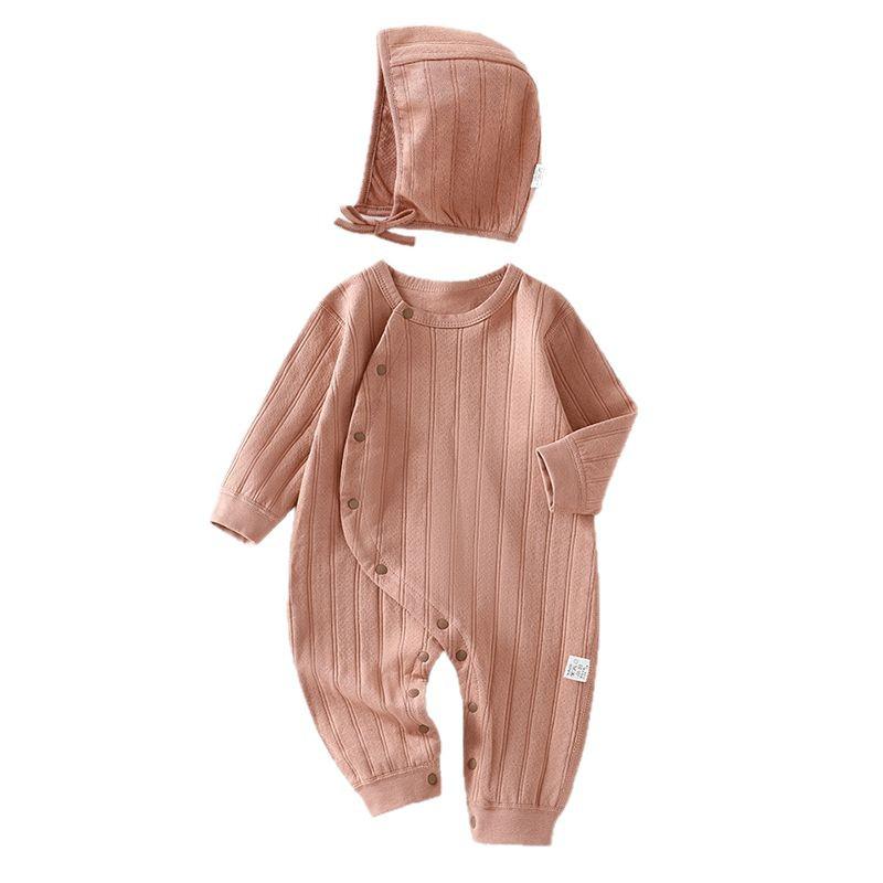25 Vår- och Höst Baby Bomullspysjamas: Helårs-, Benlös, Långärmad, Sidöppnande Onesie