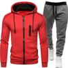 Mens Hooded Sweatshirt Set Casual Two-Piece Outfit Loose Fit Fleece-Lined Winter Sportswear