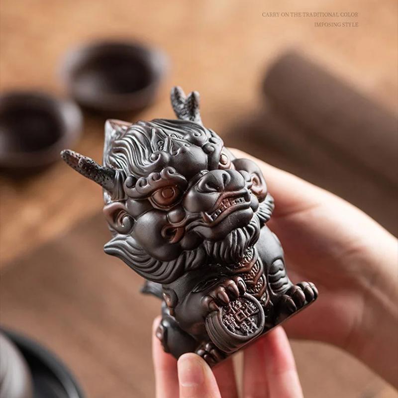 Ceramic Fortune Kylin Statue -Chinese Mythological Kylin Sculpture -Home Office desktop mascot Best Selling Feng Shui Ornament
