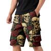 Pantaloncini Cargo da Uomo con Coulisse in Vita e Tasche con Stampa Teschio e Rosa Tema Halloween Vestibilità Larga Stile Streetwear