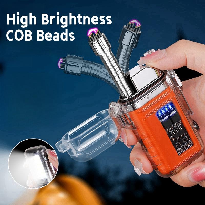 New Arrival Retractable Windproof Pulse Dual Arc Electric Lighter Outdoor Waterproof Camping BBQ LED Display Type-c Quick Charge Lighter