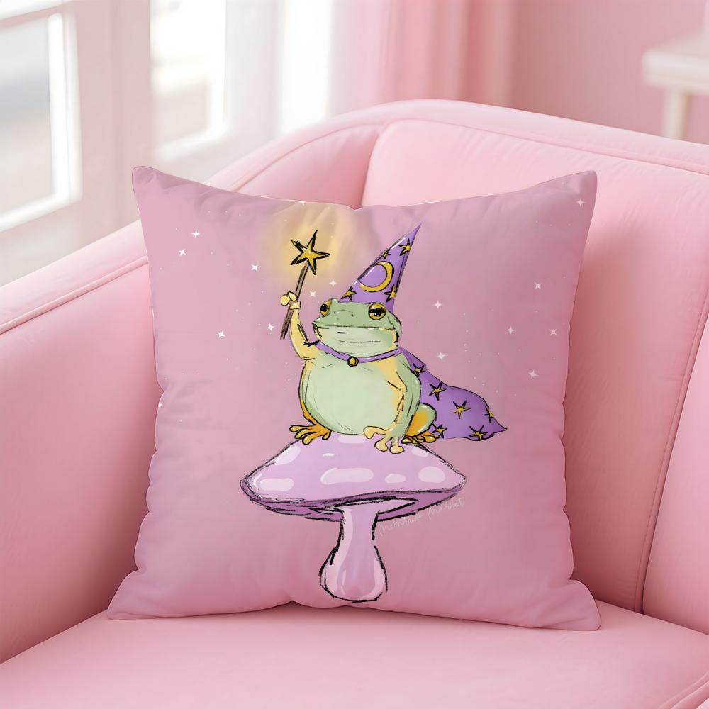 Casual daily Magical Whimsical Wizard frog Cushion Cover Linen Pillowcase Cover Soft Decor for Sofa Home Room