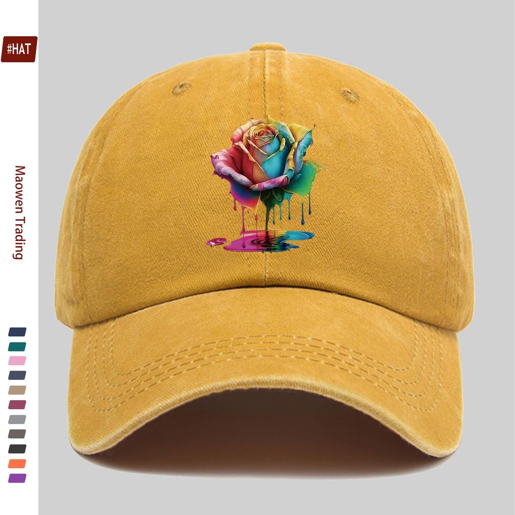 pc pcs Unisex Vintage Washed Trucker Hat with Floral Ink Splatter Print Adjustable Buckle Strap Lightweight Baseball Cap S