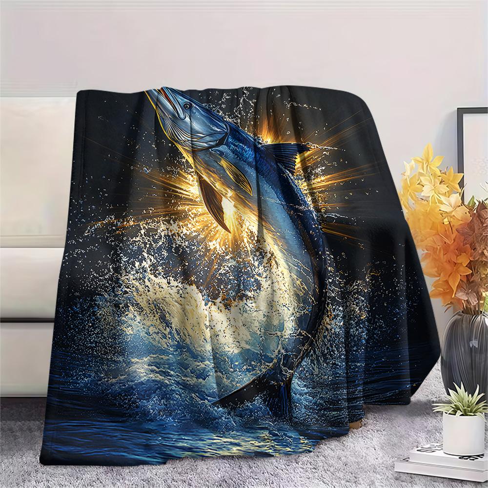 Tuna Print Flannel Blanket, High quality Comfortable for All Seasons, Home Decor, Warmth and Comfort, Perfect for Christmas Gifts