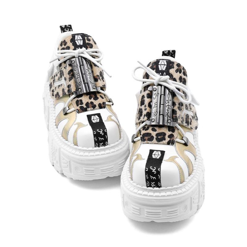 Fashion Shoes for Women Black Leather Casual Shoes Dark Punk Rock Platform Shoes Men's Women's Chunky Sneaker Metal Locomotive Men Boots