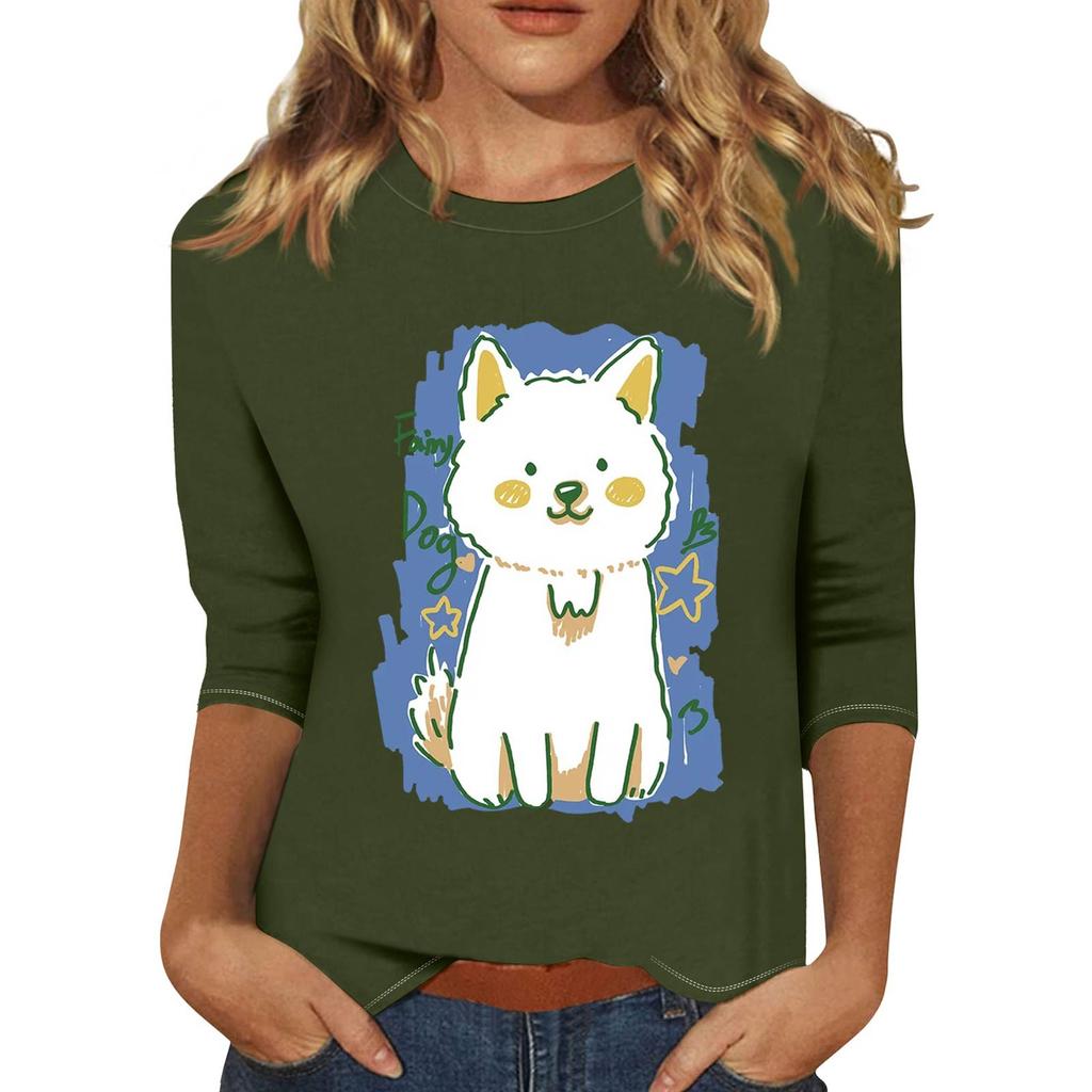 Pullover da donna con colletto stampato, manica a tre quarti, casual e alla moda