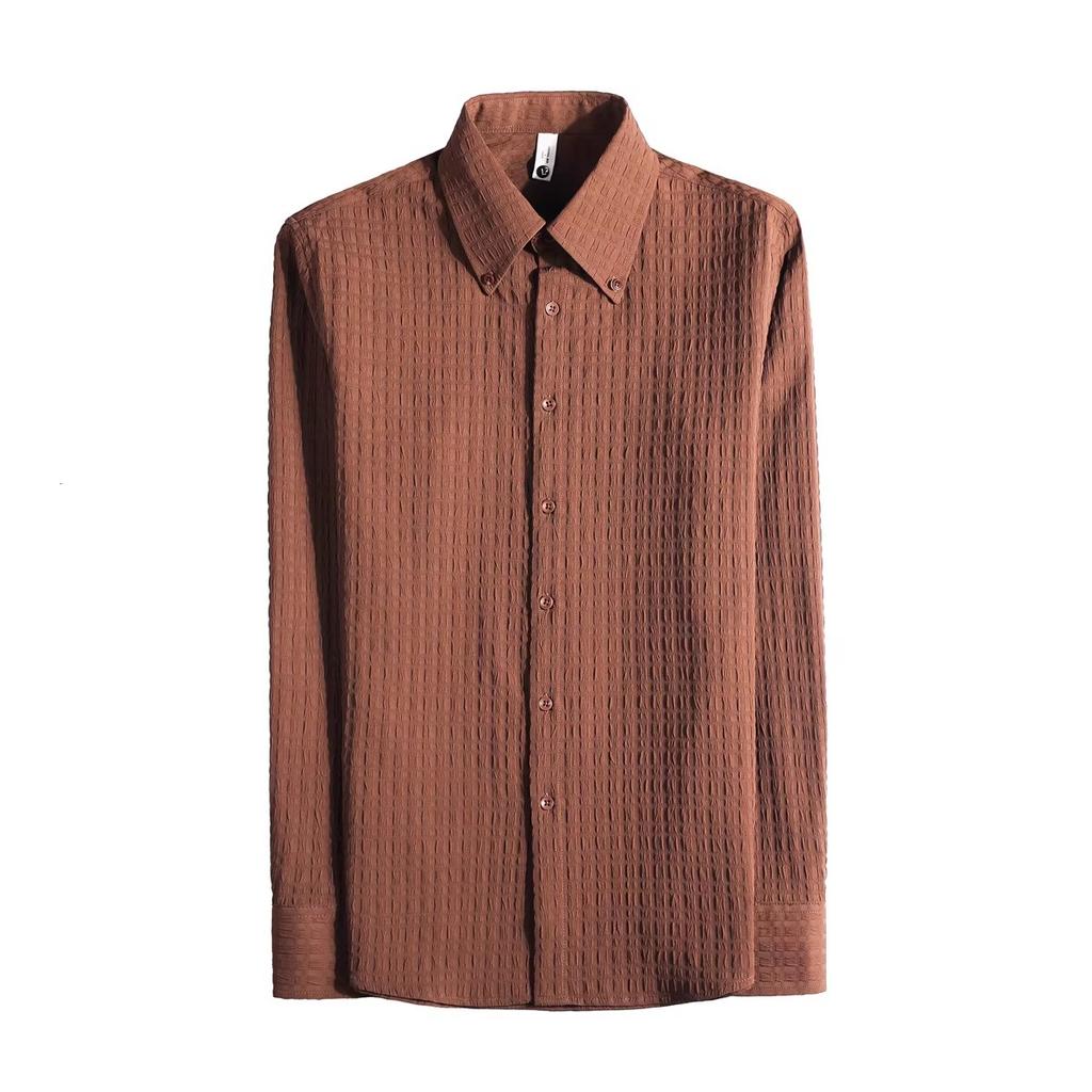 High Quality Long Sleeve Shirt Men Autumn Winter Slim Fit Business Casual Waffle Shirts