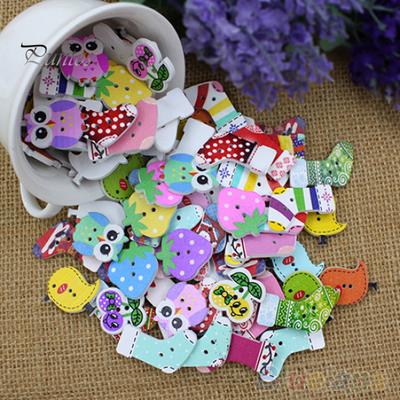 50 botones de madera para hacer tú mismo con 2 agujeros, diseño de pájaro, búho, fresa, calcetín, cereza