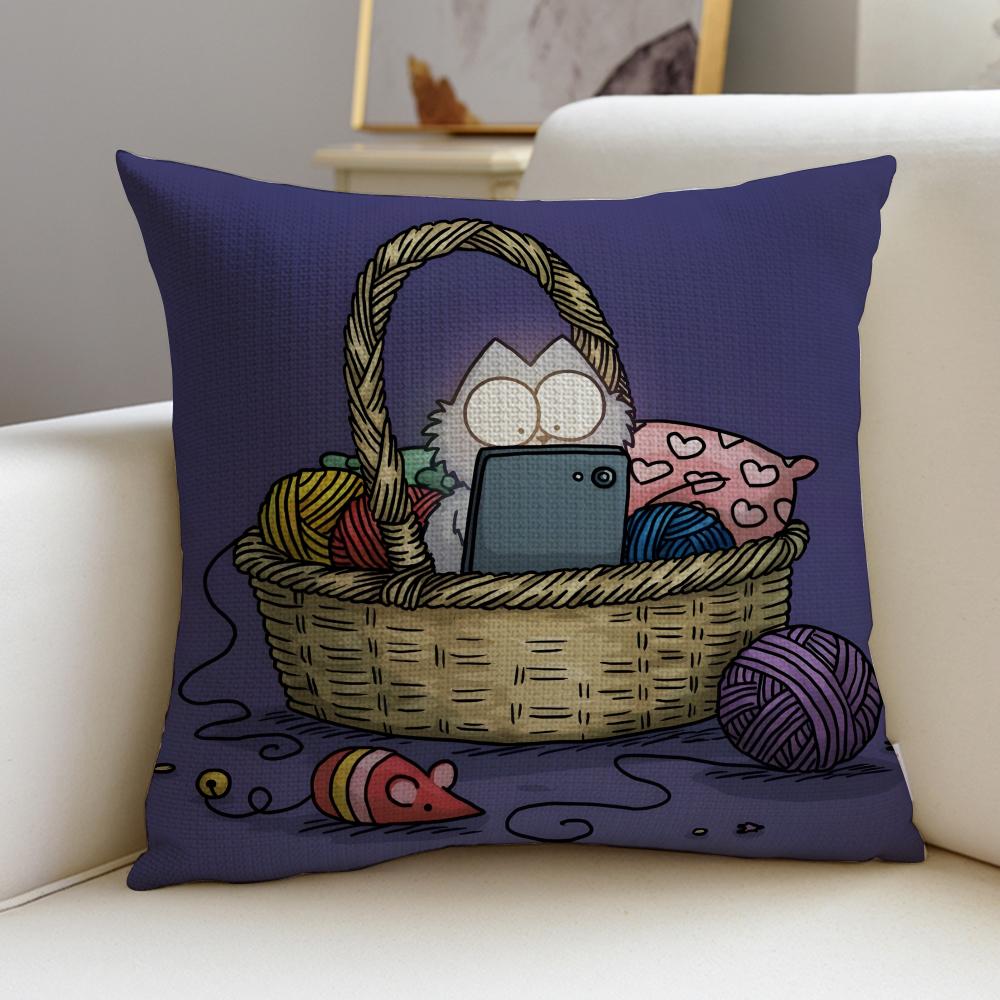 Funny SSimons CatS Cushion Cover Breathable and skinfriendly linen pillowcase square removable and washable cushion