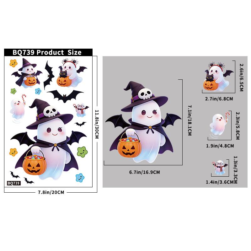 Halloween Decorations Ghost Pumpkin Static Stickers Halloween Cute Cartoon Bat Spider Glass Stickers