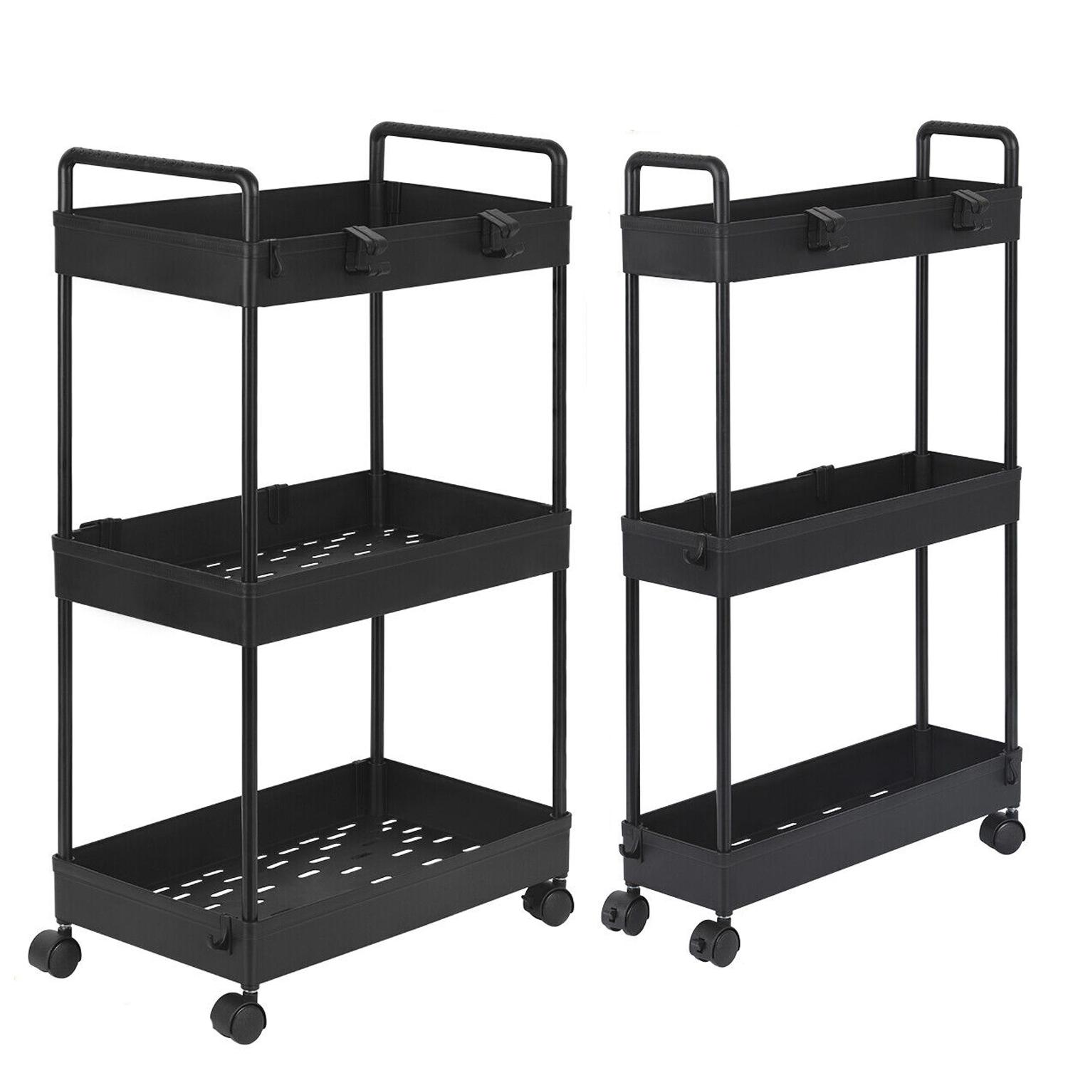 

2 Pack 3 Tier Slim Storage Cart Bathroom Organizer Laundry Room Utility Cart Kitchen Organizer Rack чёрный