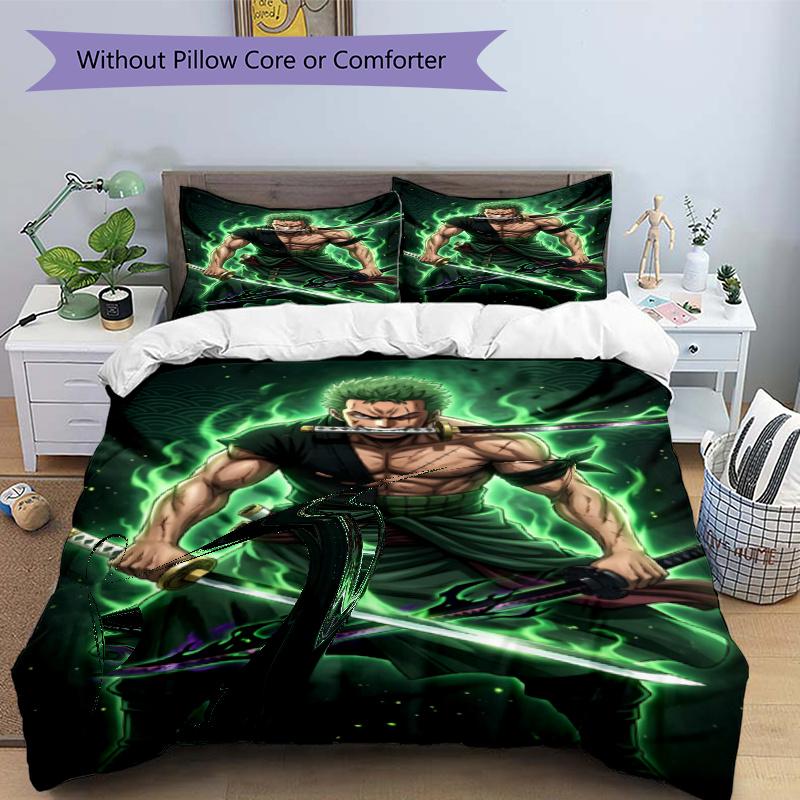 3pcs Duvet Cover Set (1*Duvet Cover + 2*Pillowcase, Without Core), Roronoa Zoro Print Bedding Set, Bedroom Decor, All‑Season, Gift
