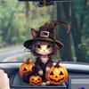 Flat Acrylic Halloween Surface Pendant With Cartoon Witch Cat Design Pumpkin