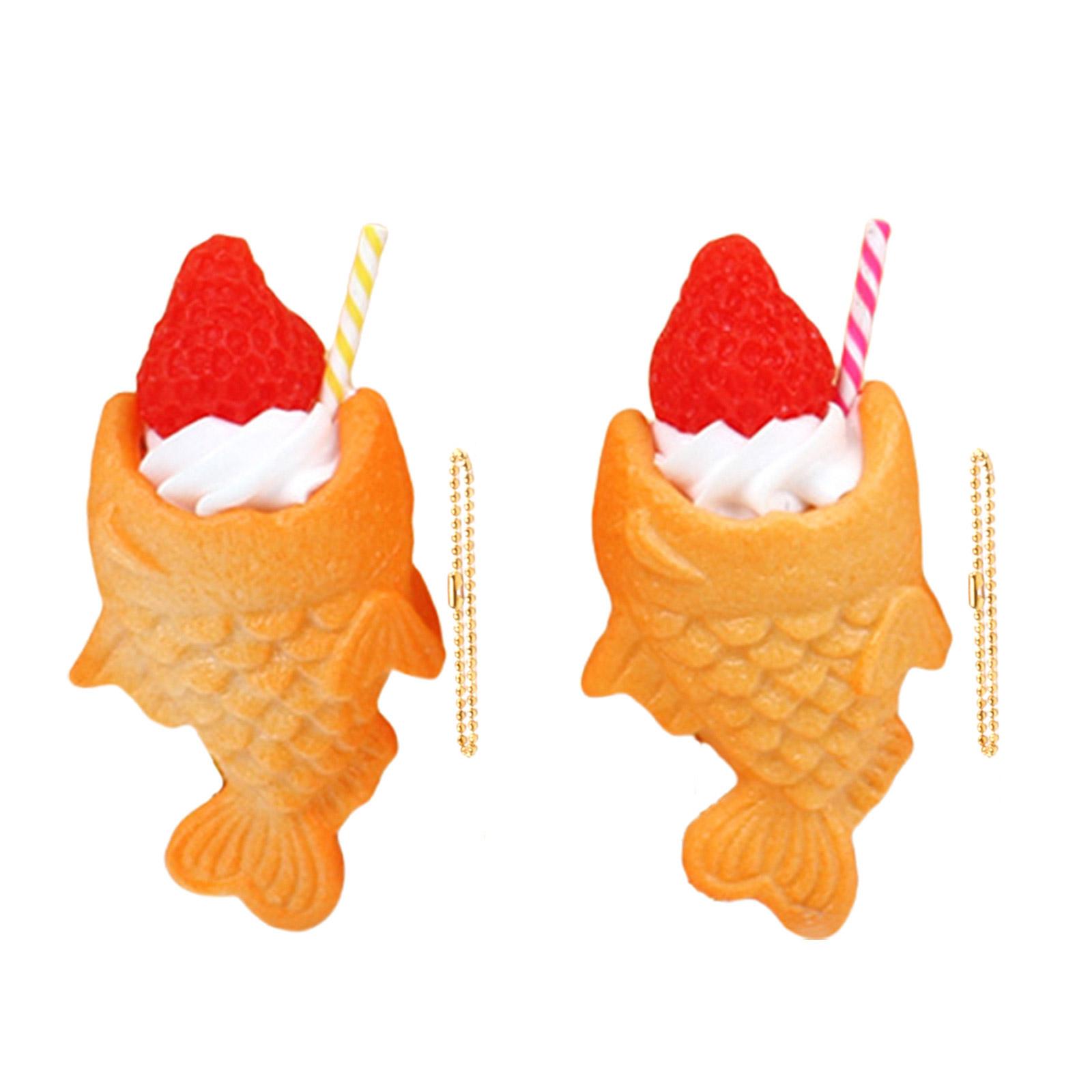 

Set of 2 Stylish Faux Food Taiyaki Keyrings Sturdy PVC Fashion Accessory Portable for Anime Fans And Collectors 1