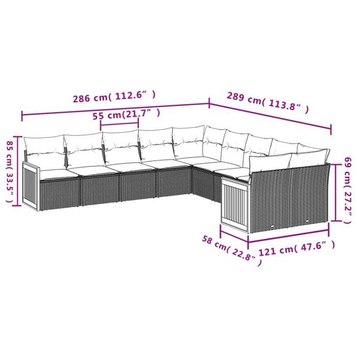 VidaXL Salon de Jardin avec Coussins 10 pcs, Canapés de Terrasse, Ensemble de Meubles de Patio, Mobilier d'Extérieur, Beige 3228033