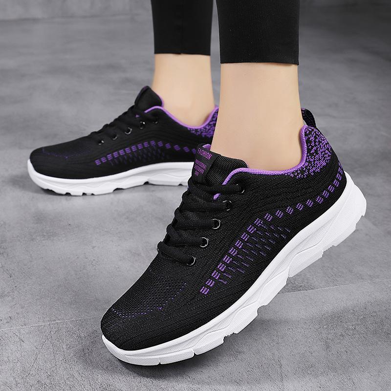 Spring and Autumn Women's Shoes Mesh Breathable Sneakers Women's Walking Casual Travel Shoes Lightweight Flying Weaving Student Running Shoes