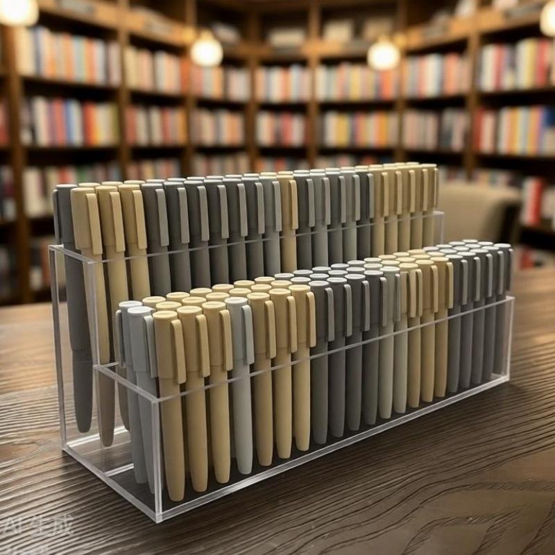 Large Capacity Transparent Pen Holder Stand with Soft Rubber Grip