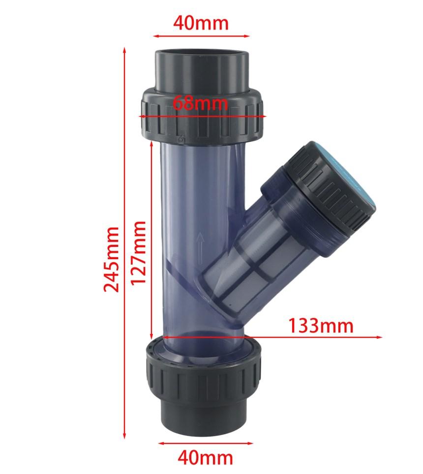 I.D 20~63mm Transparent PVC Y-Type Filter Aquarium Fish Tank Irrigation Filters Garden Water Pipe Filters Joint Fitting