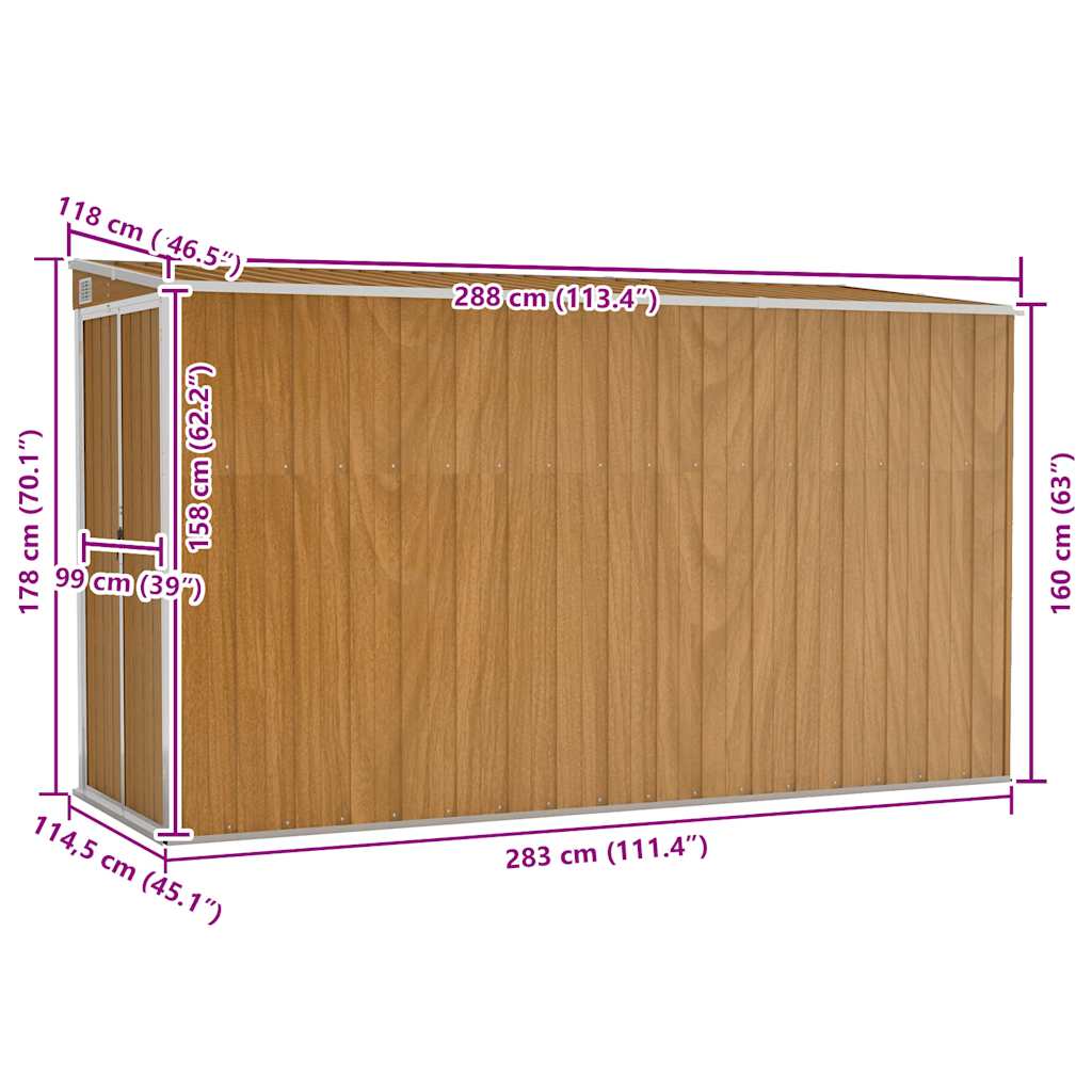 Vidaxl Garden Shed, Wall-Mounted, Brown, 118X288X178 Cm