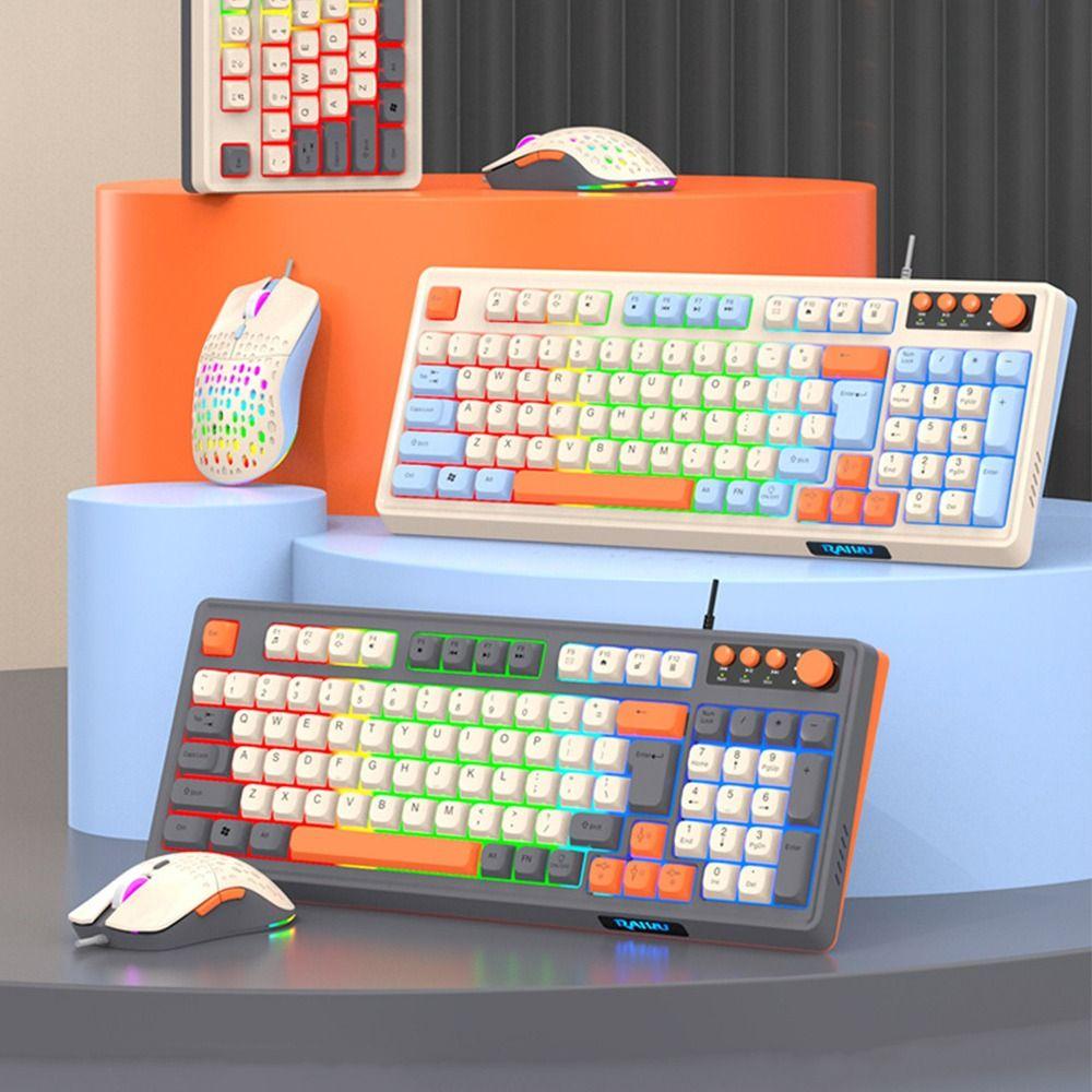 98 Key Layout RAIKU T98 Keyboard RGB Lighting Wired Keyboard New Keyboard Mouse Set Game