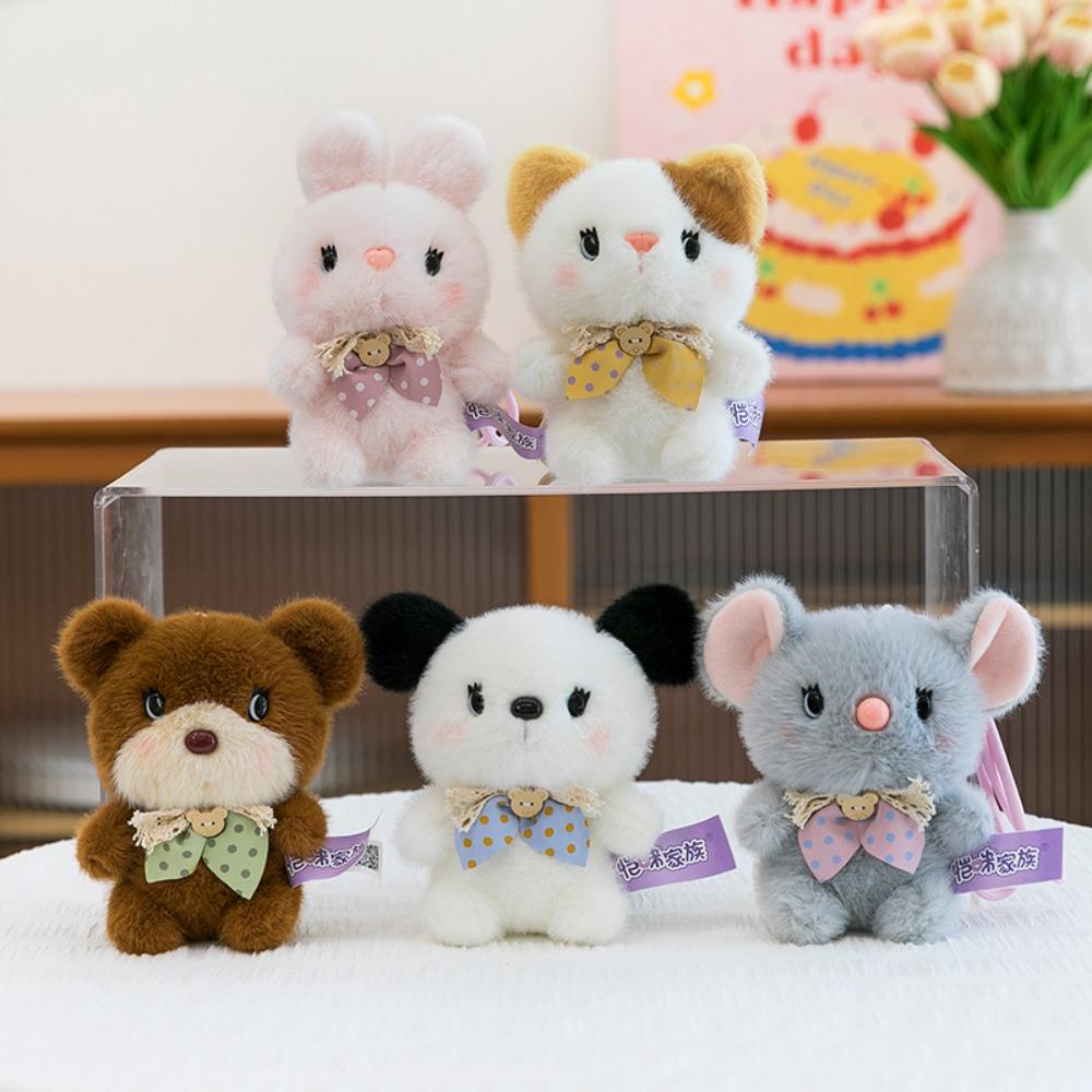 Little Bear Cat Plush Toy Keychain Rabbit Dog Plush Doll Keychain Animal Doll Pendant  Kids Gifts