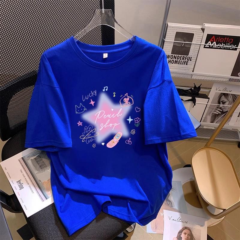Women's White Printed Short-Sleeve T-Shirt, Summer 2025, New Loose Plus Size Half-Sleeve Design