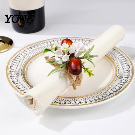 Bridal Shower Napkin Ring Artificial Rosemary Ring, Wooden Holder with Faux Acorns Harvest Party Supplies Flowers, Autumn Rustic for Farmhouse