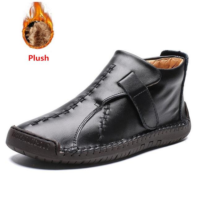 Fashion New Fashion Men Boots High Quality Split Leather Ankle Snow Boots Shoes Warm Fur Plush Winter Shoes Plus Size 38-48
