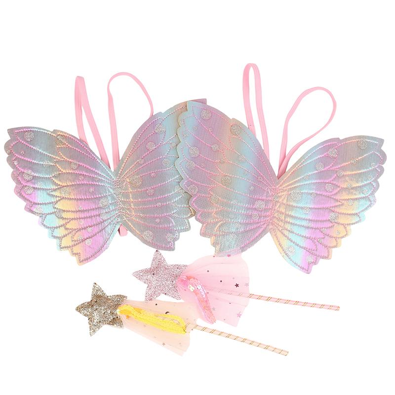 Children Beautiful Butterfly Angel Wings Girls Fairy Magic Wand Flower Fairy Performance Princess Birthday Party Dress Up Props