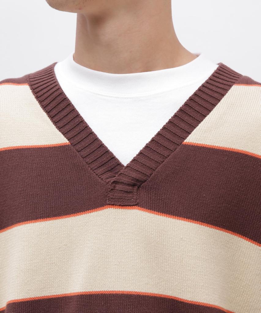 AVIREX V-NECK BORDER KNIT Men's L 050 Braun 783-4240006