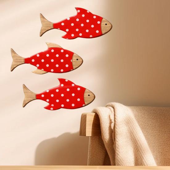 3 Pcs Wood Fish Nautical Wall Decor, Rustic Hanging Tropical Fish Sculpture, Vintage Beach Coastal Theme Fish Wall Art for Lake House, Bathroom,