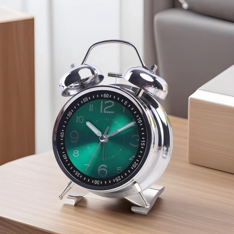 4 Inch Metal Twin Bell Alarm Clocks Loud Volume Alarm for Students Wake Up Clock with On Off Timer Home Bedroom Desktop Clock