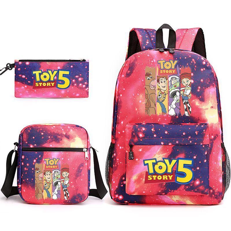 Toy Story Cartoon Print Oxford Canvas Backpack With Zipper Closure For Casual Travel Teens