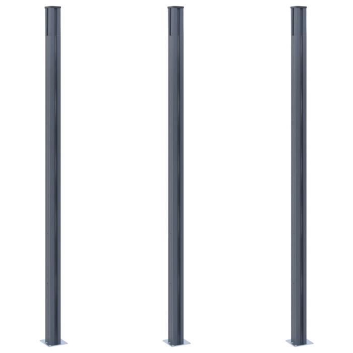 VidaXL Poteaux de clôture 3 pcs Gris foncé 185 cm Aluminium