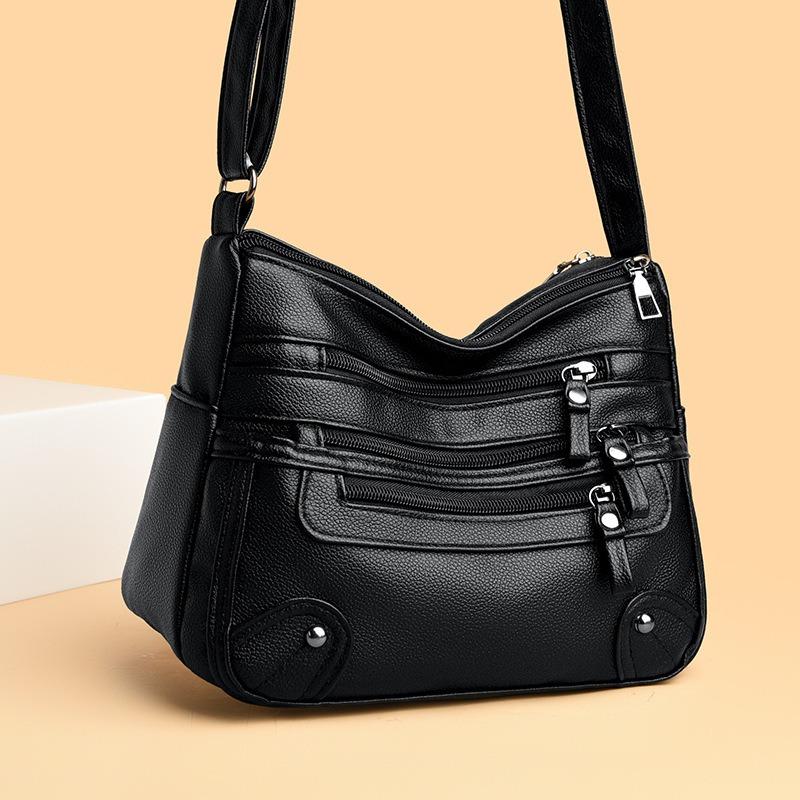 Shoulder bag women's new soft leather texture fashionable versatile multi-layer pocket large capacity casual messenger bag
