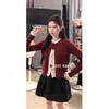 Women's 2026 Fall/Winter Red Patchwork Knit Top and Skirt Set - Sweet, Chic, Age-Reducing Design