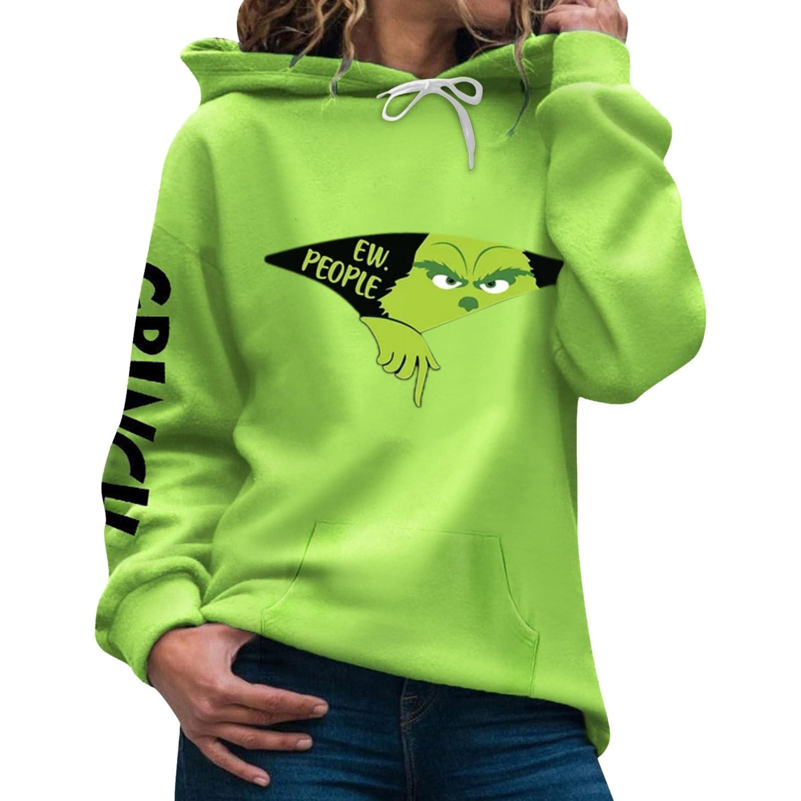 

Рождественские толстовки с капюшоном для женщин, повседневный пуловер с длинными рукавами, осенне-зимняя одежда XL зелёный