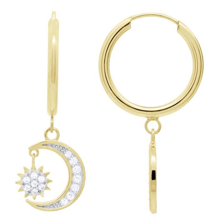 Orecchini pendenti - Lune e stelle con ossidi di zirconio incastonati - Oro giallo