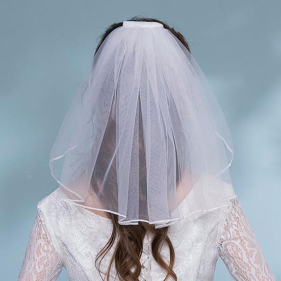 40cm Beautiful with Comb Net Yarn Bridal Veil Single Layer Ribbon Edge Short Veil Hair Accessories