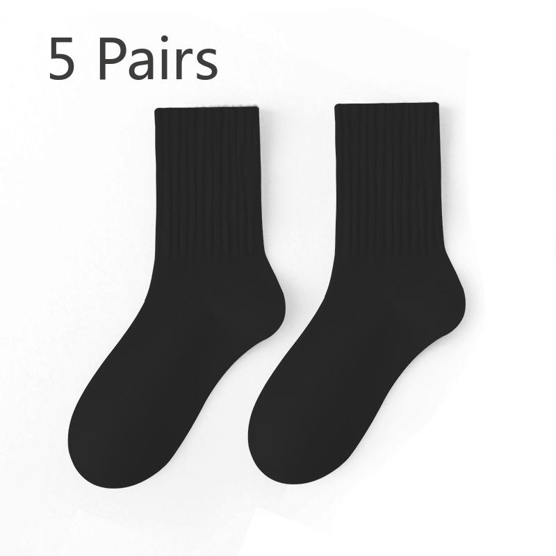 5 Pairs of Simple High-top Socks for Women To Wear Over Trendy and Versatile Black and White Autumn and Winter Schoolhouse-style Socks