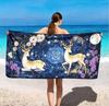 Celestial Golden Deer Beach Towel Mystical Moon Floral Deer Print Towel Soft Absorbent Quick-Dry Summer Towel for Vacation
